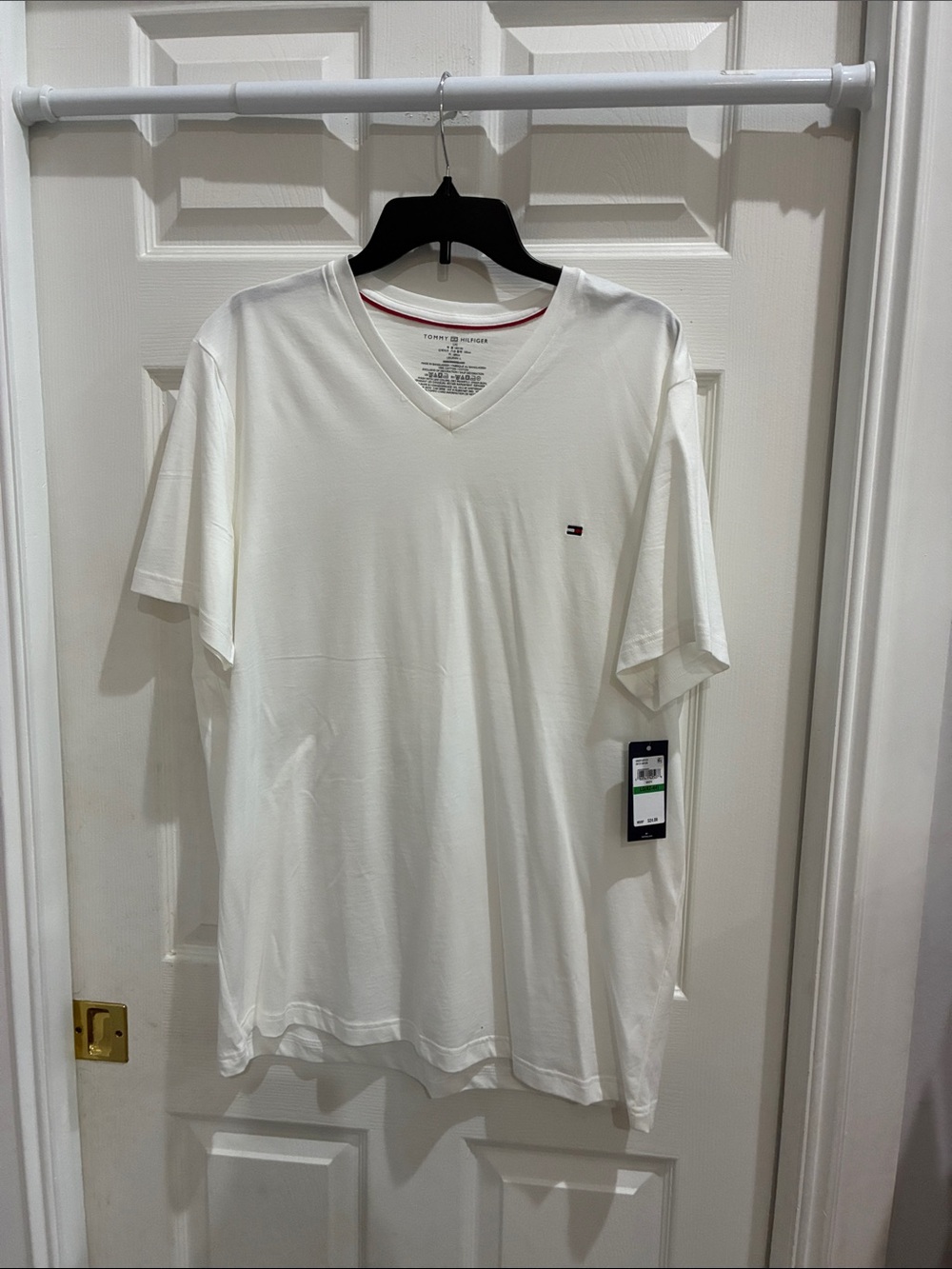 Tommy Hilfiger White V-Neck Tee with Logo